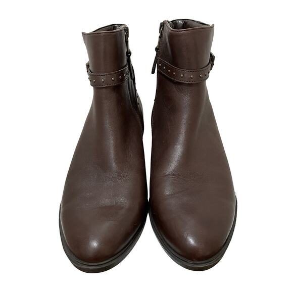Lauren Ralph Lauren Shaw Leather Studded Ankle Boots Size 8.5 Brown Buckle Strap - Picture 7 of 12